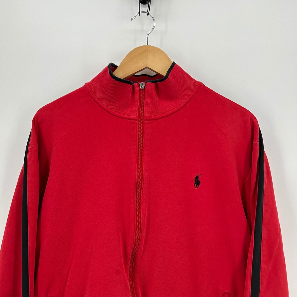Polo Ralph Lauren Mens Red Black Stripe Full Zip Track Jacket XL